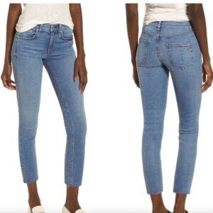 rag & bone Women's Light Blue Levee Wash Mid Rise Ankle Raw Hem Skinny Jeans 25